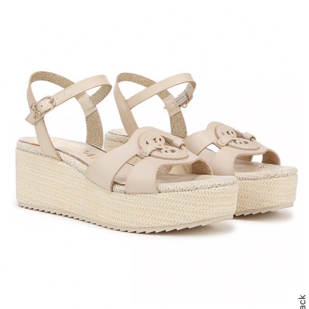 Sam Libby Camille Wedge‎ Sandals 8.5 Cream Beige Espadrille Ankle Strap Platform